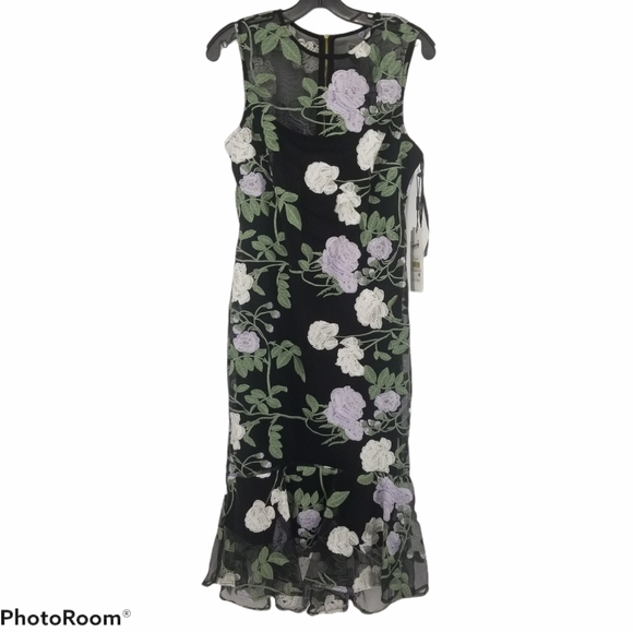 Calvin Klein Embroidered Floral Flounce Dress Sz 4 - Picture 2 of 11